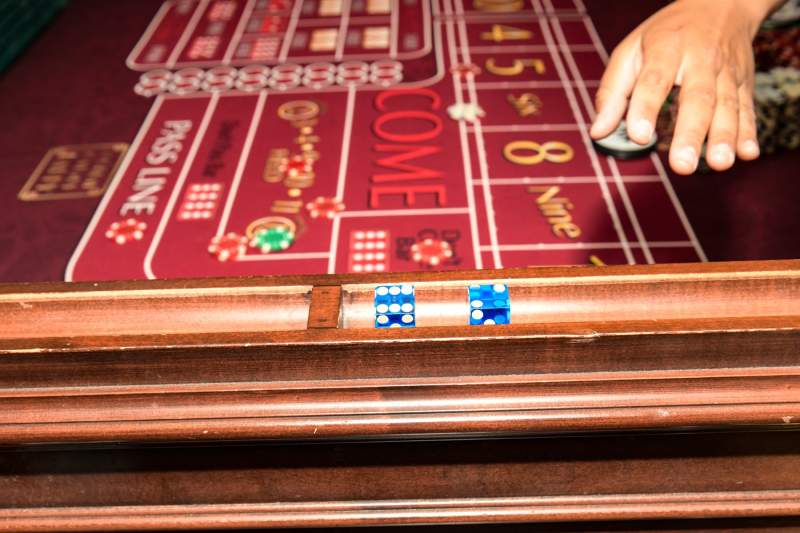 Dawn Ledbetter rolls the dice off the table into the slots